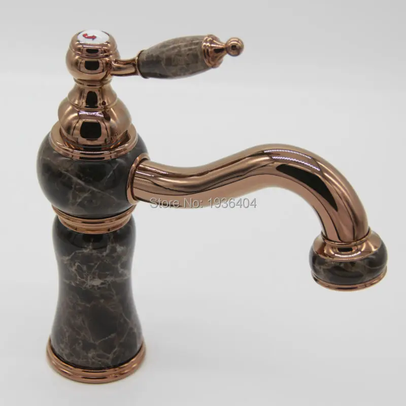 Розничная продажа, роскошный смеситель из розового золота, латунный материал, мраморный черный камень, смесители для раковины, смеситель с креплением на раковину M1022