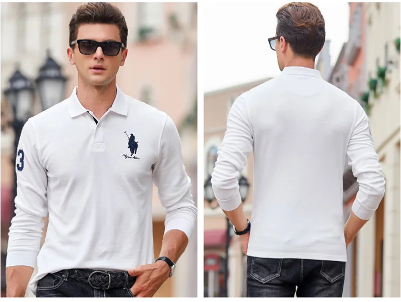 Верхняя одежда Qualite Solide couleur 3D Broderie Polo Chemise повседневные рубашки поло hommes de Polo A manches Longues 2019New поступление поло