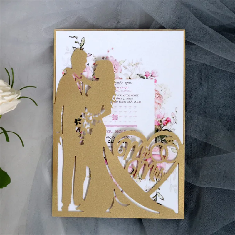 Романтическое свадебное приглашения Mr Mrs laser cut card свадебный душ экономия дня