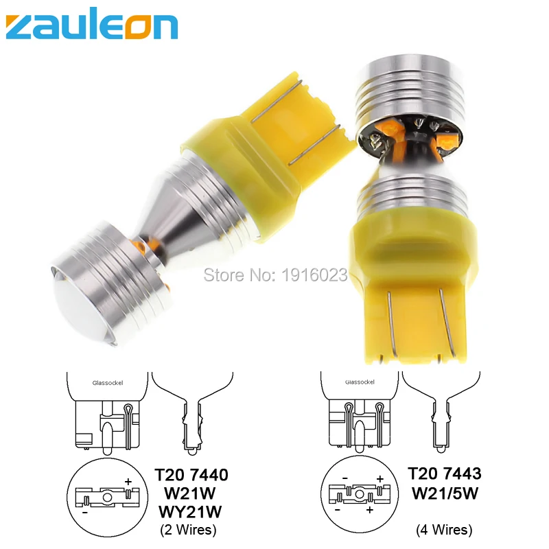Zauleon 2 шт. T20 7443 W21/5 Вт Желтый Янтарный 20 Светодиодный светильник для автомобиля с