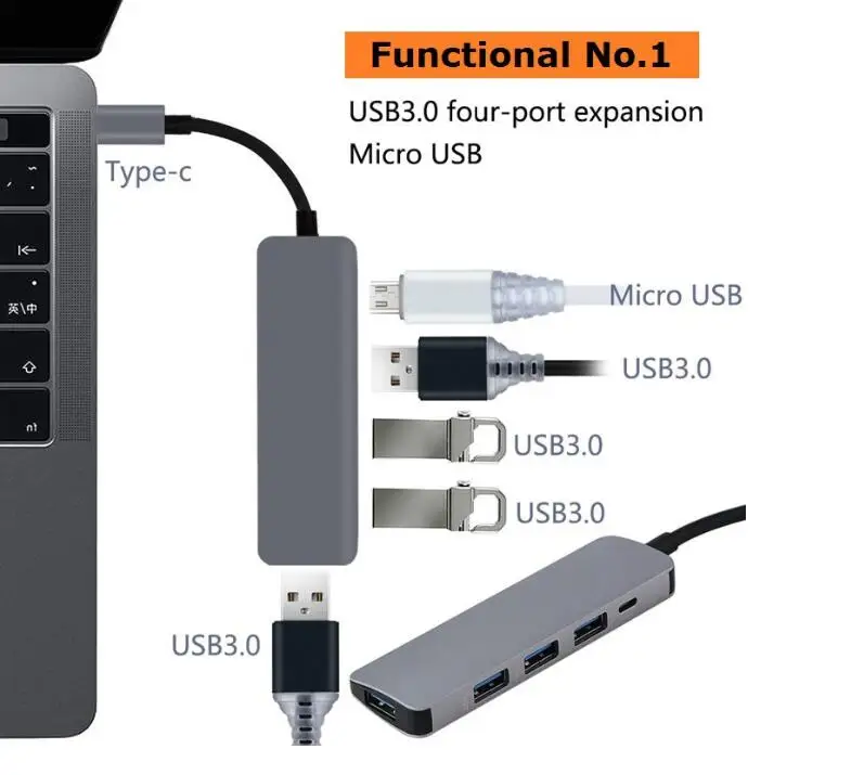 5 в 1 USB C концентратор USB-C к HDMI Micro SD/TF кард-ридер адаптер для MacBook samsung Galaxy S9/S8 huawei P20 Pro type C USB 3,0 концентратор - Цвет: A1