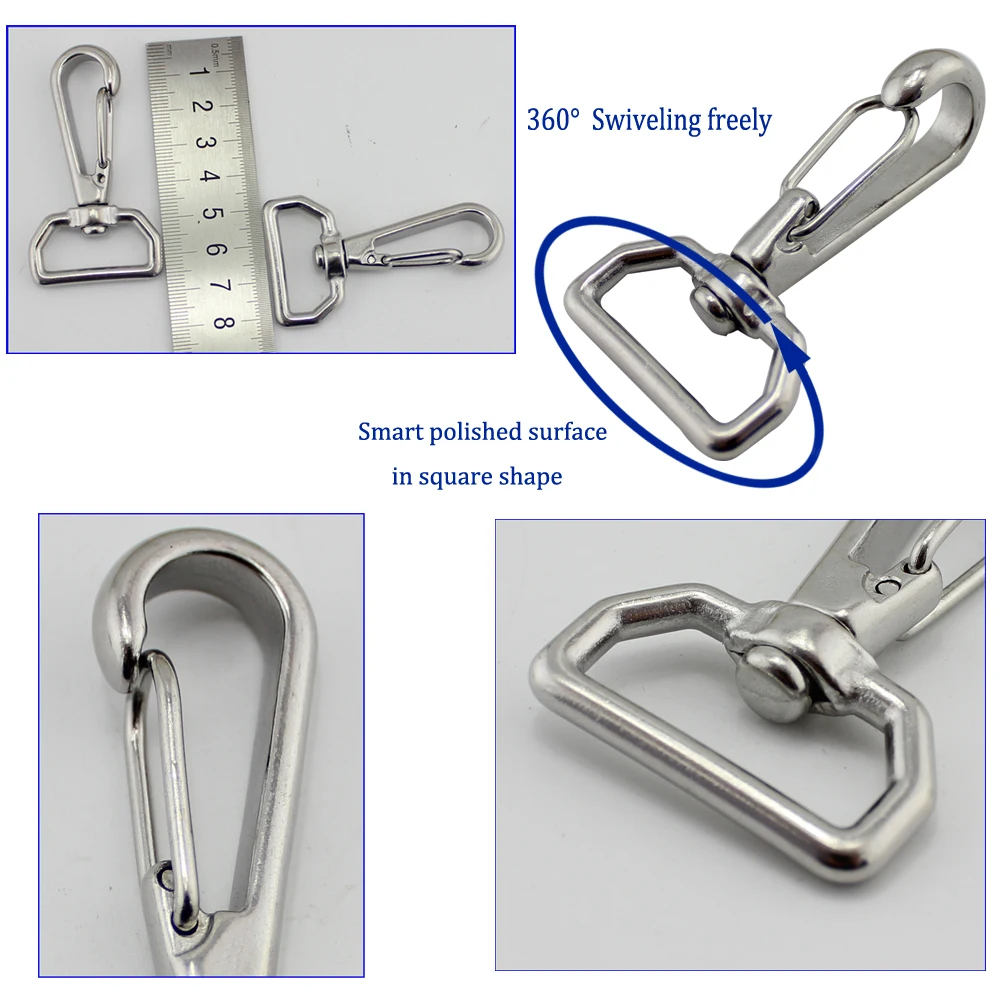 Stainless Steel Swivel-Eye Bolt Spring Snap Hook Square Ring Swivel Quick Hiking Camping Carabiner Pet Chains 10pcs | Обустройство