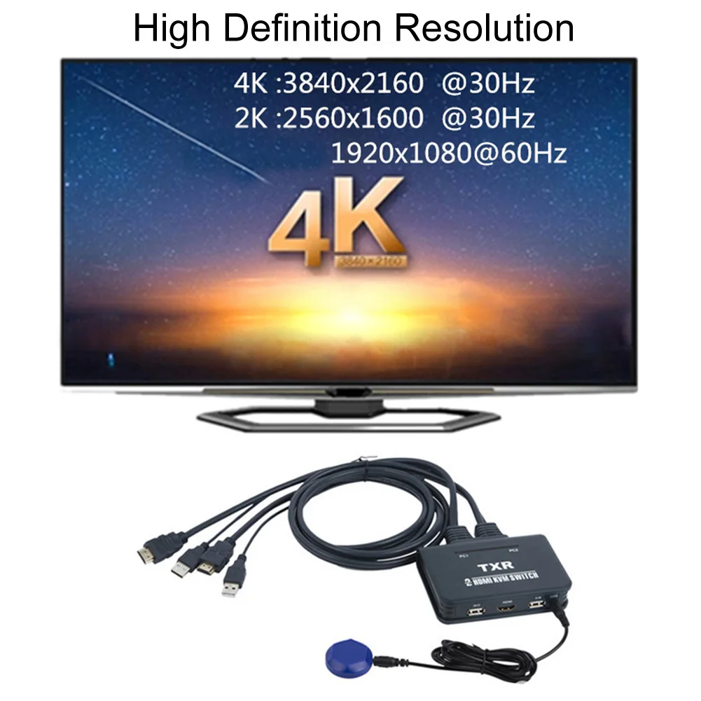 2 Port Splitter Box Dual Monitor With Cables Accessories TV Projector Plug And Play Notebook Button KVM Switch HDMI USB Computer |