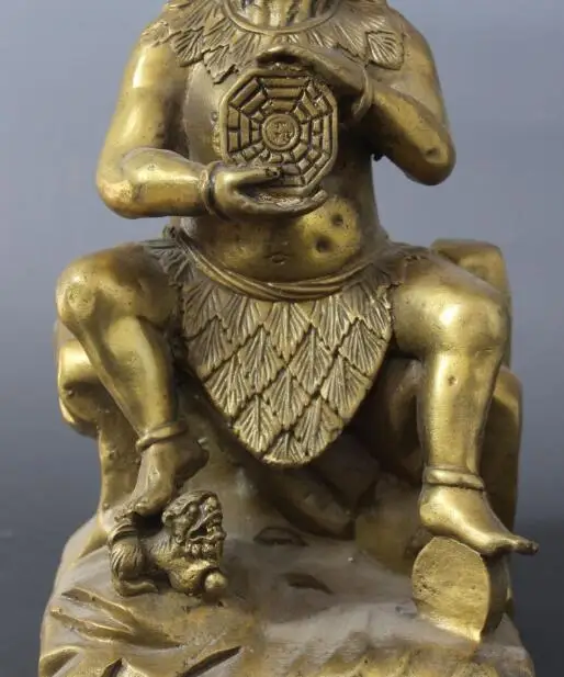 S5199 10&quot Bronze Carved Japanese Samurai Warrior Hold Gua On Foo Fu Dog Lion Statue | Дом и сад