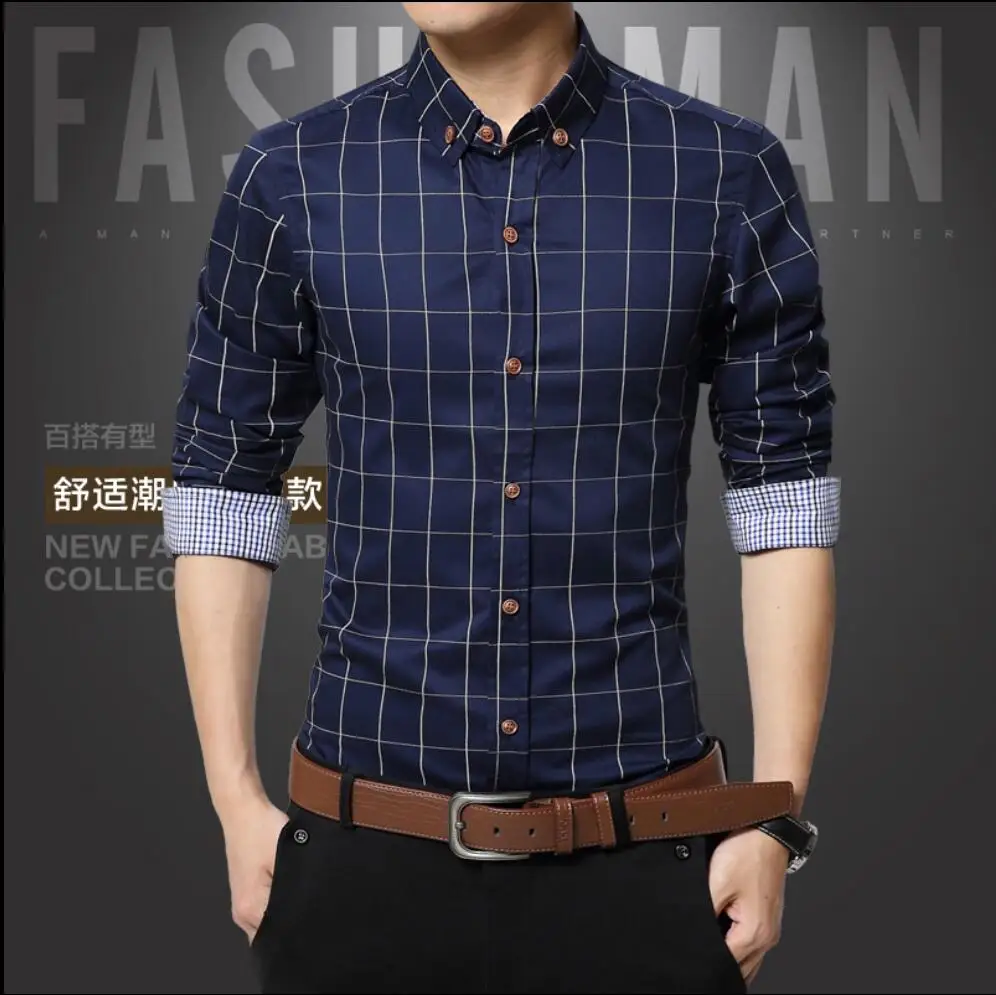 

M-5xl 2021 New Summer Fashion Brand Men Slim Fit Long Sleeve Shirt Men Plaid Cotton Casual Men Shirt Social Plus Size Clothing