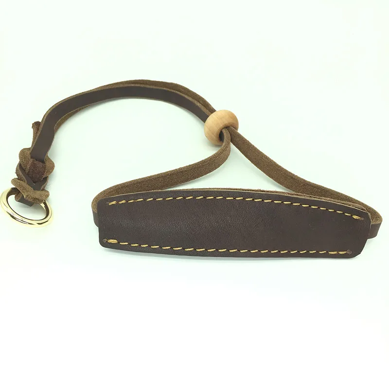 Ошейник для собак из натуральной кожи с регулируемым деревянным шариком мягкий