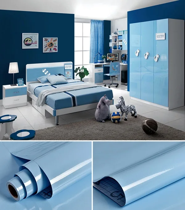 Light Blue Красочные самоклеящиеся Глянцевая настенная бумага для современного украшение на стену в спальне стикер шкаф кухонный шкаф водонепроницаемый контактная бумага - Цвет: Light Blue