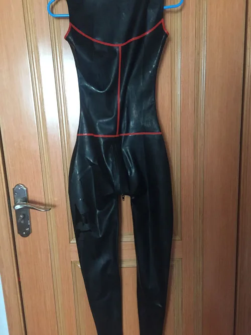 Сексуальное женское латексное боди с красной отделкой без рукавов на заказ|bodysuit