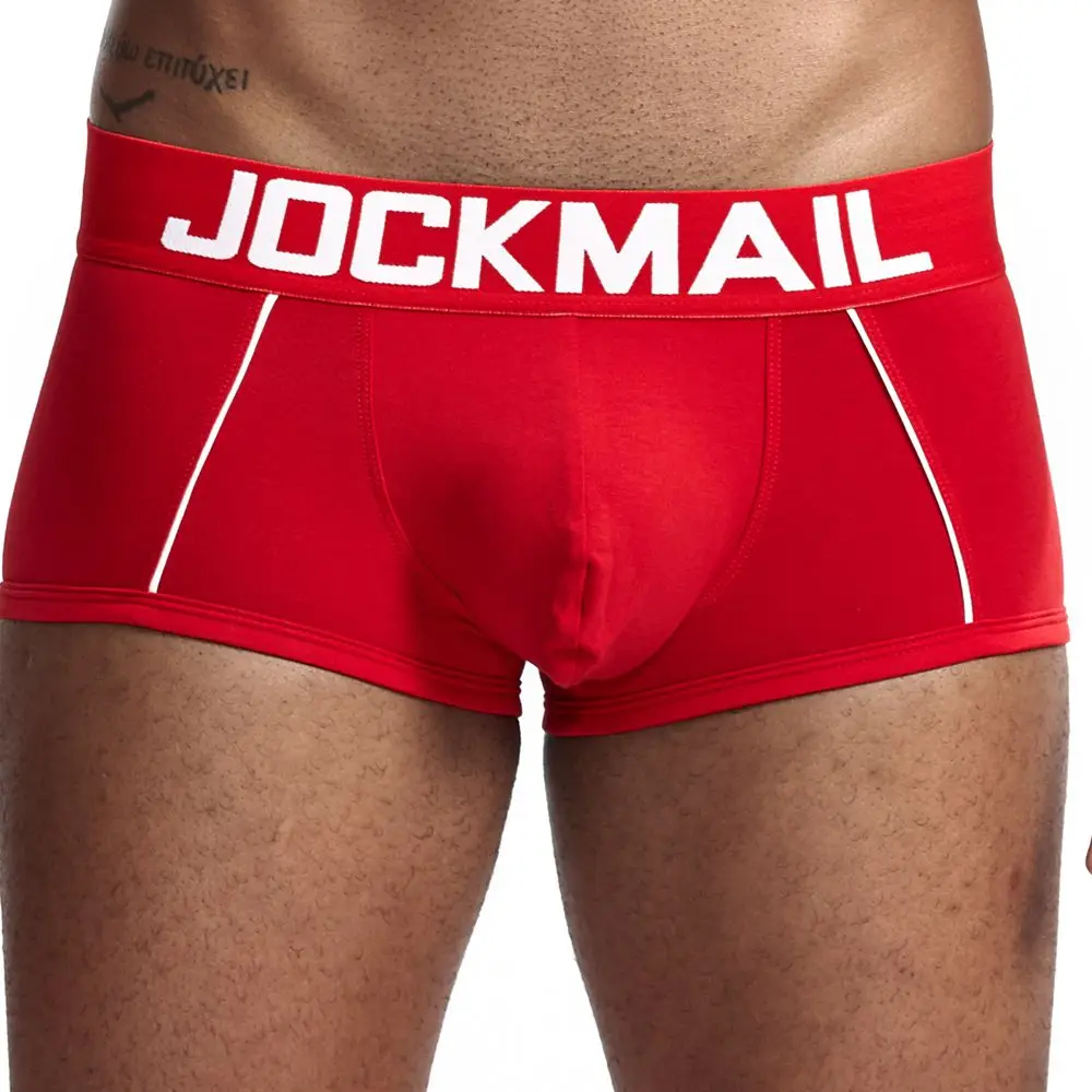 Бренд jockmail Горячая Мужское нижнее белье; трусы-боксеры; Соблазнительные однотонные хлопковые Для мужчин дышащие трусы-боксеры трусы - Цвет: Красный