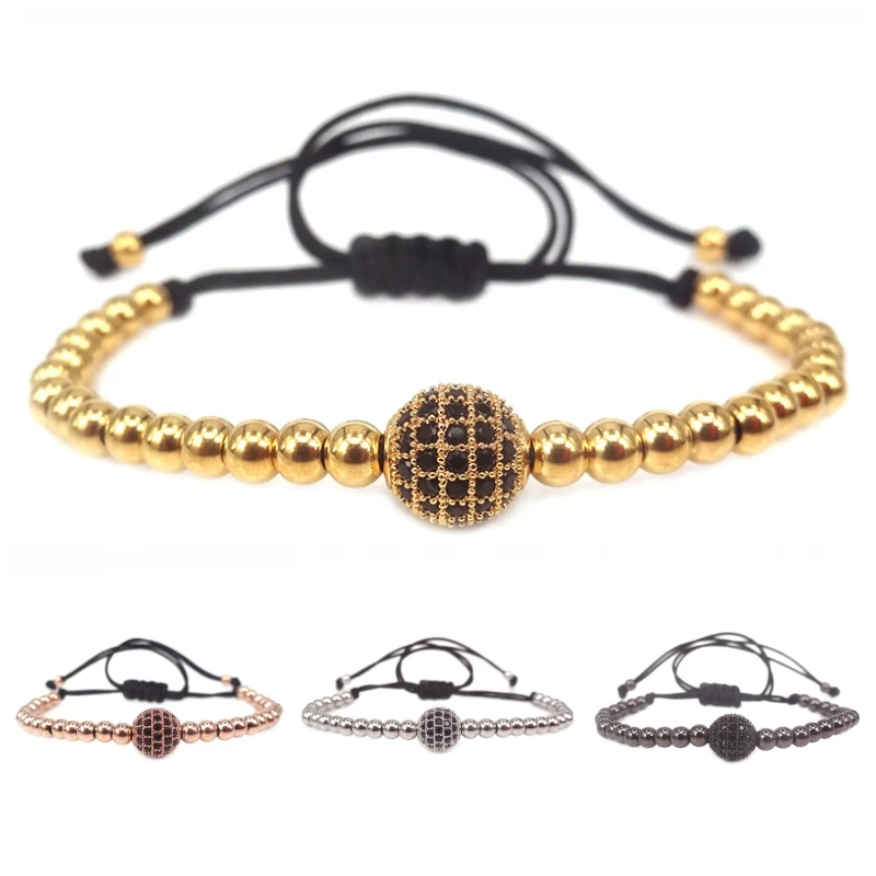 Мужские браслеты серебряного цвета 8 мм микро-закрепка черные бусины из фианита и