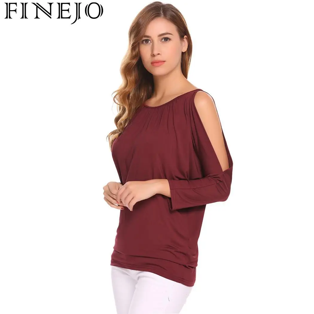 FINEJO женская футболка с открытыми плечами и рукавом летучая мышь однотонные