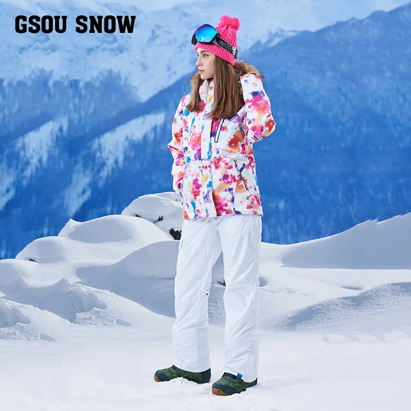 Gsou snow 2017 Новый походный лыжный костюм жилет бордовая Лыжная куртка + брюки одежда