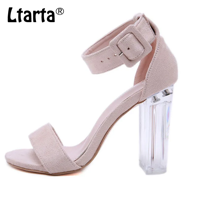 Женские замшевые босоножки COWCOM на высоком толстом каблуке с кристаллами и