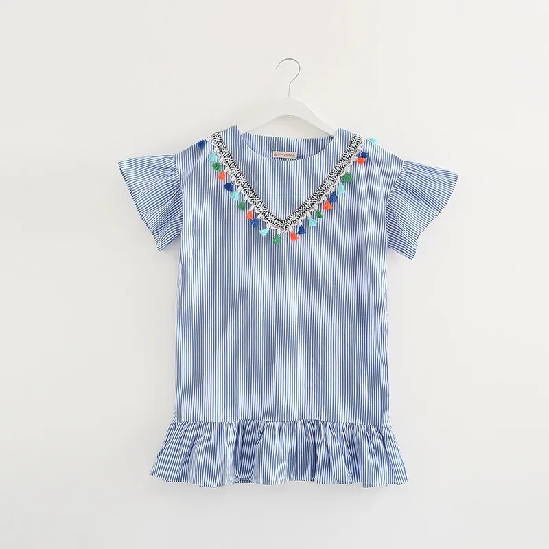 Мода для девочек летнее платье в полоску платья с кисточками мамы и дочки Семья Mae