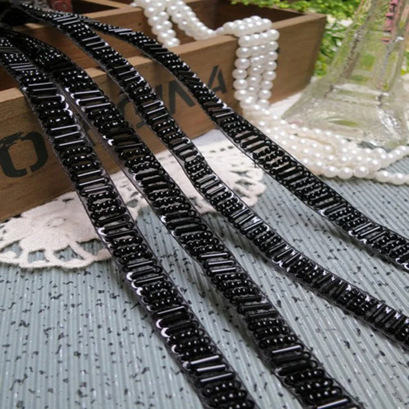 

1cm width sequin bead embroidered lace fabric trim for clothing or head -YY