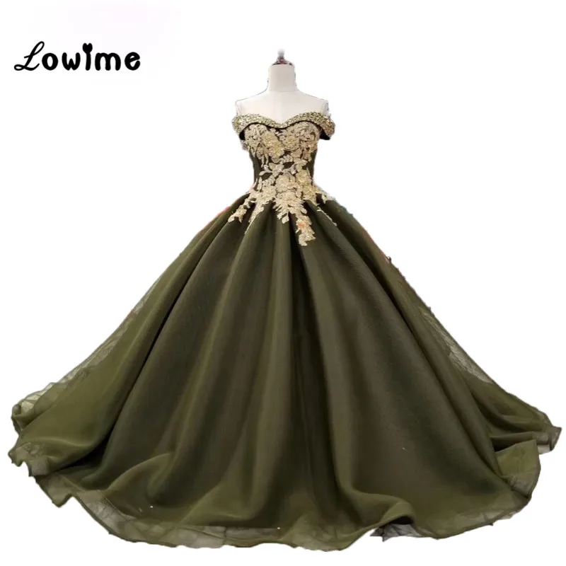 

Luxury Ball Gown Prom Dresses 2018 New Arrival Off The Shoulder Evening Dress Robe De Soiree Vintage Green Women Party Gowns