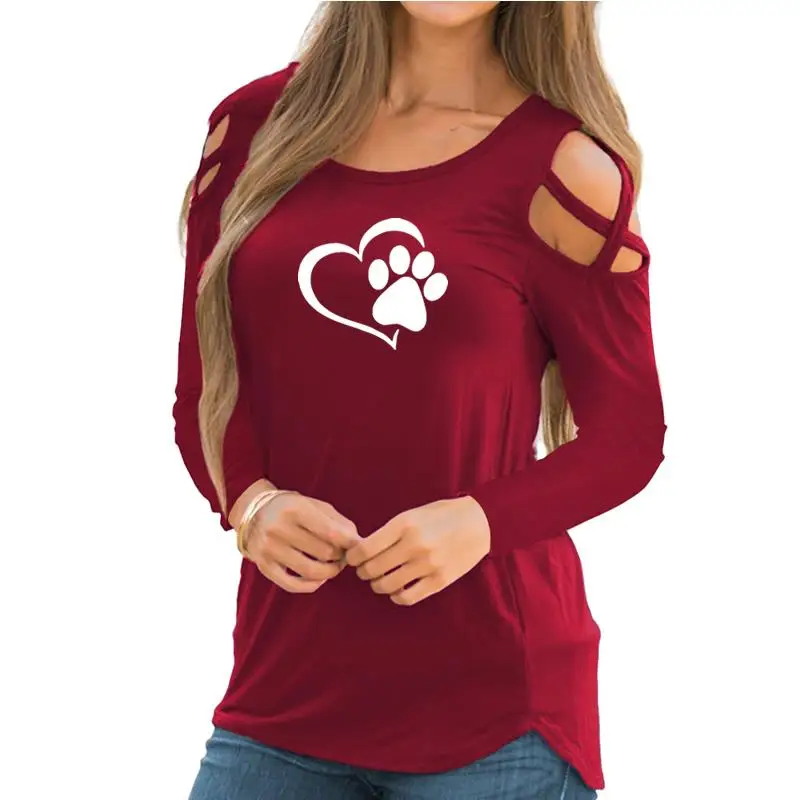 

Dropshipping New Hot Fashion Dog Cat Paw Heart Cute Pattern Print T-Shirt Women Tops Funny Female T-shirt