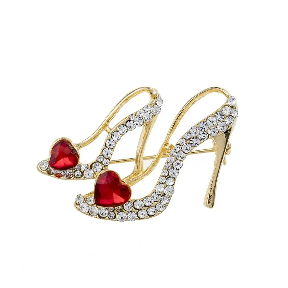 

large heart shape Crystal High Heels Shoe Brooch Golden Plated Inlay Rhinestone Shoe Shape fancy brooch pin Suit Accessory