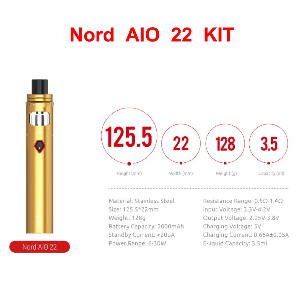 Оригинал SMOK Nord AIO 22 Vape KIT 3 5 мл электронная сигарета 2000 мАч батарея испаритель VS Pen