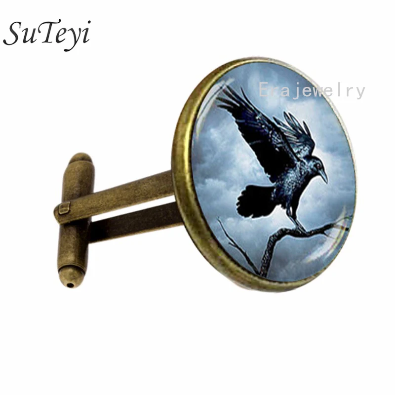 SUTEYI запонки Орел на дереве для мужских художественных принтов стеклянные