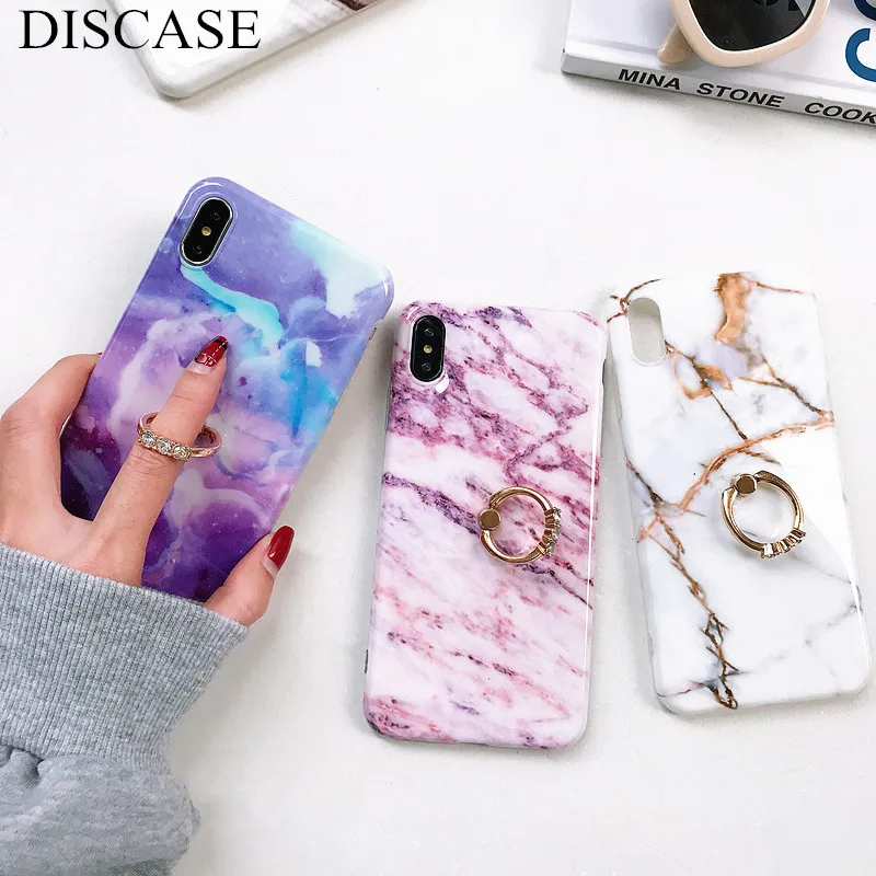 DISCASE Luxury Rhinestone Marble Phone Case For iPhone 7 6S XS MAX XR X 6 Plus 7Plus Kickstand Ring Back | Мобильные телефоны и