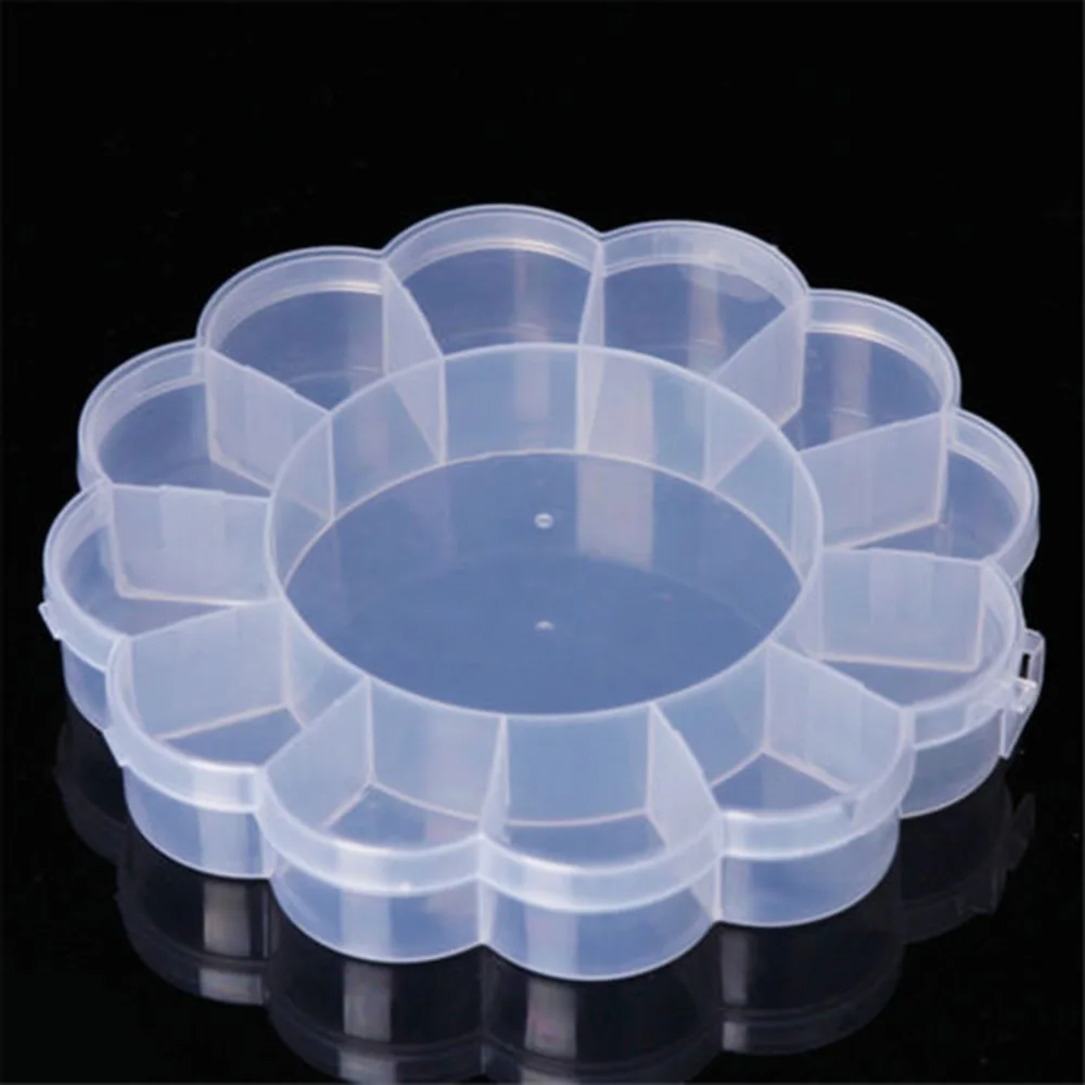 

1pcs Transparent Flower Shape Plastic 13 Slots Adjustable Storage Box Case Crafts Coin Pill Jewelry Organizer Cases Storage