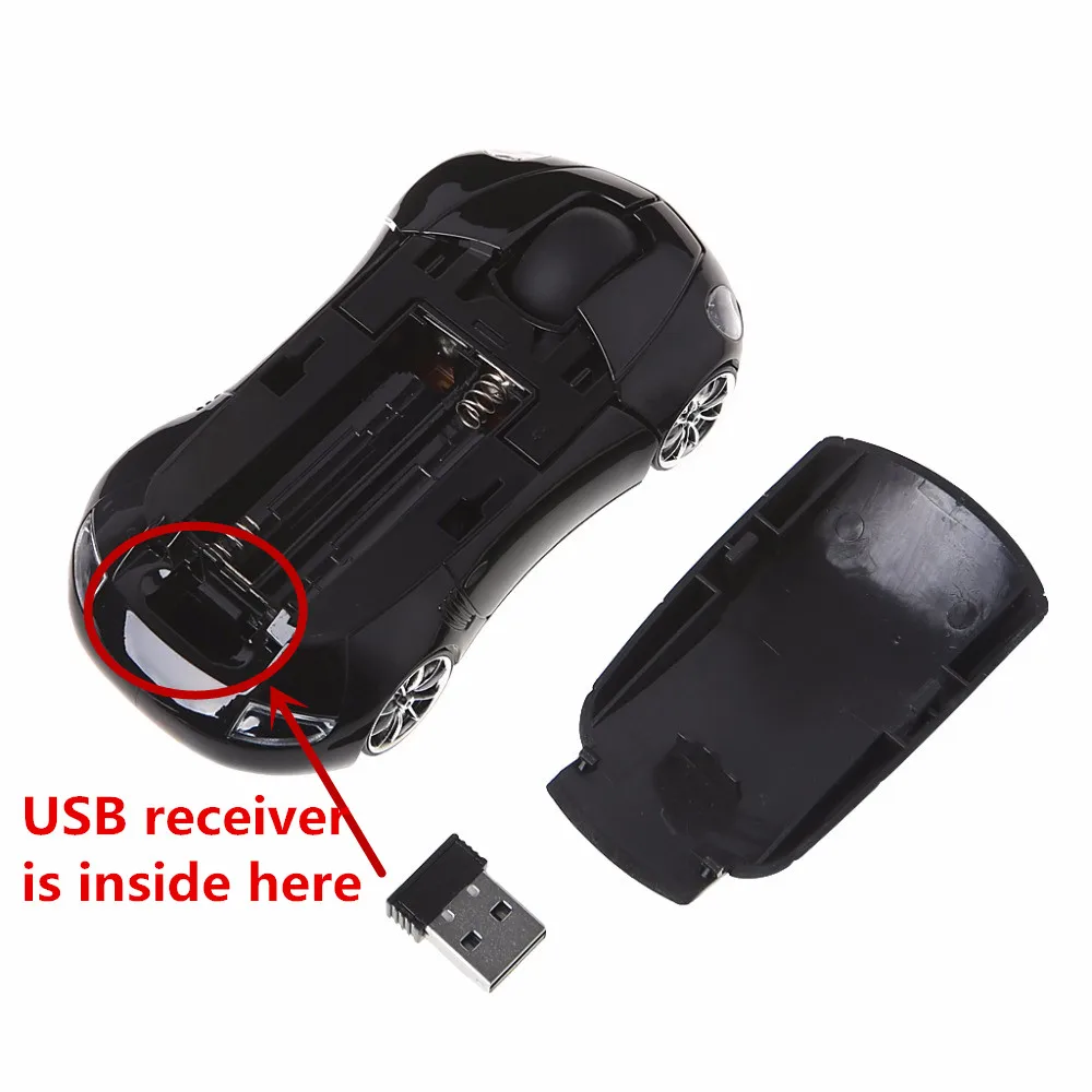 

P 2.4GHZ 1600DPI Wireless Mouse USB Receiver Light LED Super Car Shape Optical Mice Battery Powered(not included)