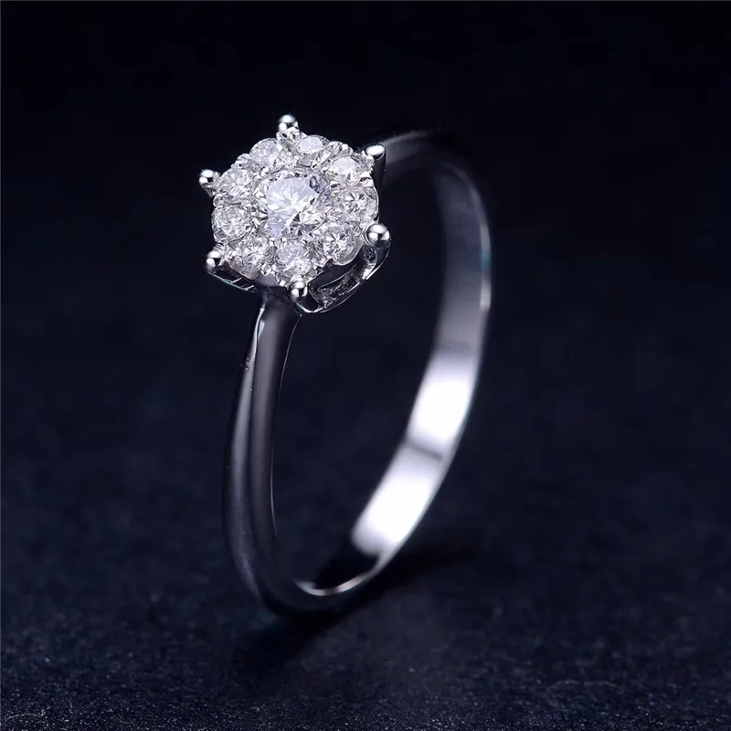 Aazuo, 18 K, белое золото, настоящее бриллиантовое роскошное кольцо с микро-проложенным цветком для женщин, очаровательные ювелирные изделия, подарок, крошечные тонкие настройки