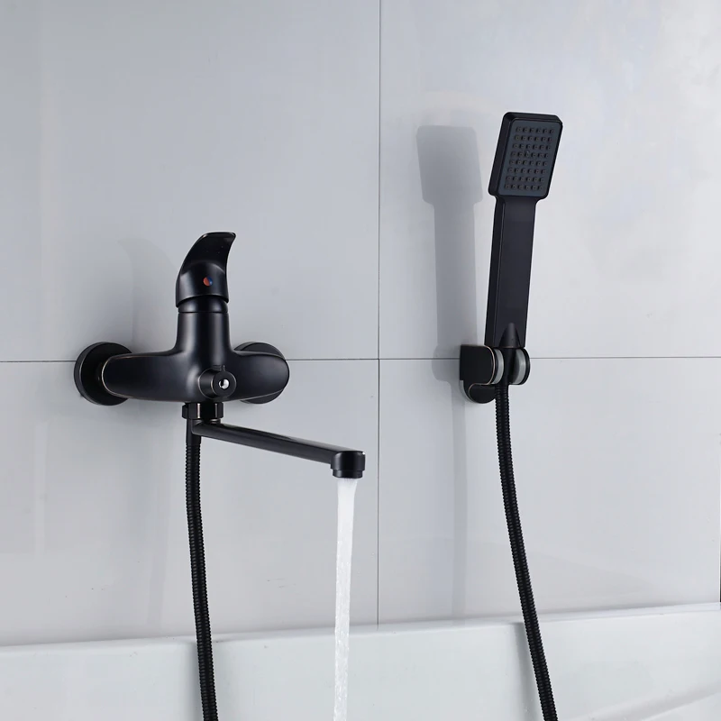 Роскошный смеситель для ванной настенный с длинным носиком раковины ручным