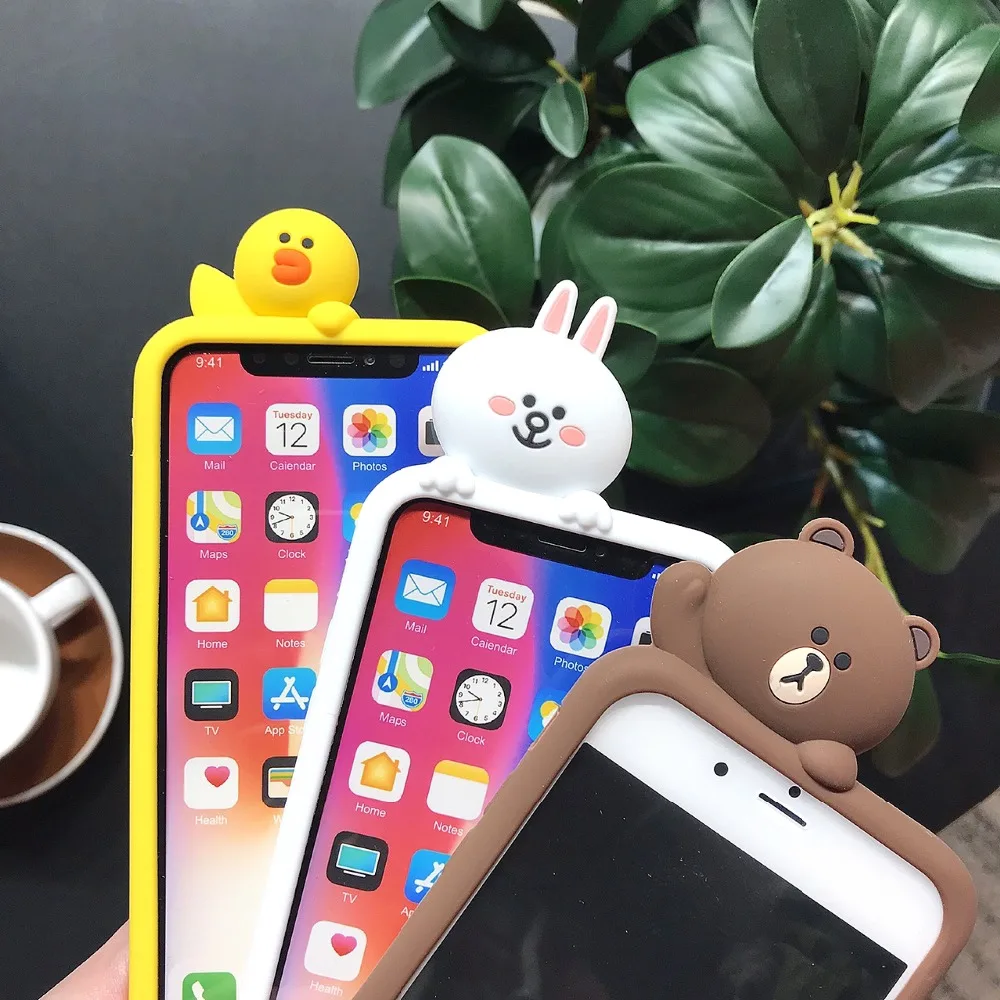 ZRICKIE 3D мультфильм силиконовый чехол для iPhone 11 Pro коричневый Медведь Кролик Кони Салли цыпленок чехол для iPhone X XS MAX XR 6 7 8 Plus