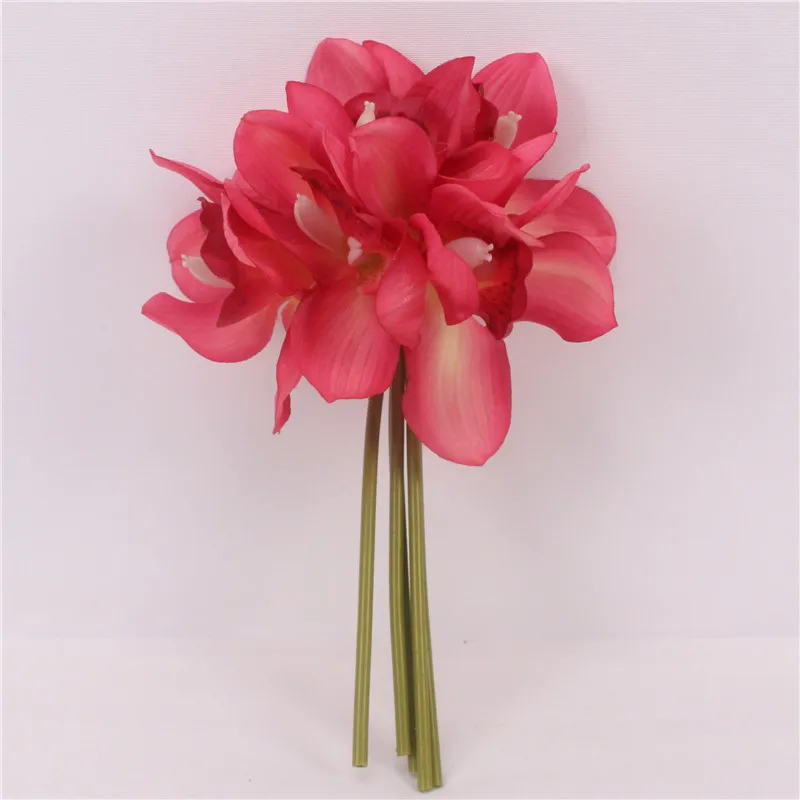 Настоящее прикосновение cymbidium 6 головок короткая съемка украшение стола цветок DIY Свадебные невесты ручной цветы домашний декор искусственная Орхидея - Цвет: rose