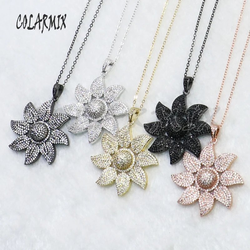 Высококачественное ожерелье с подвеской в виде цветка кристаллами циркония