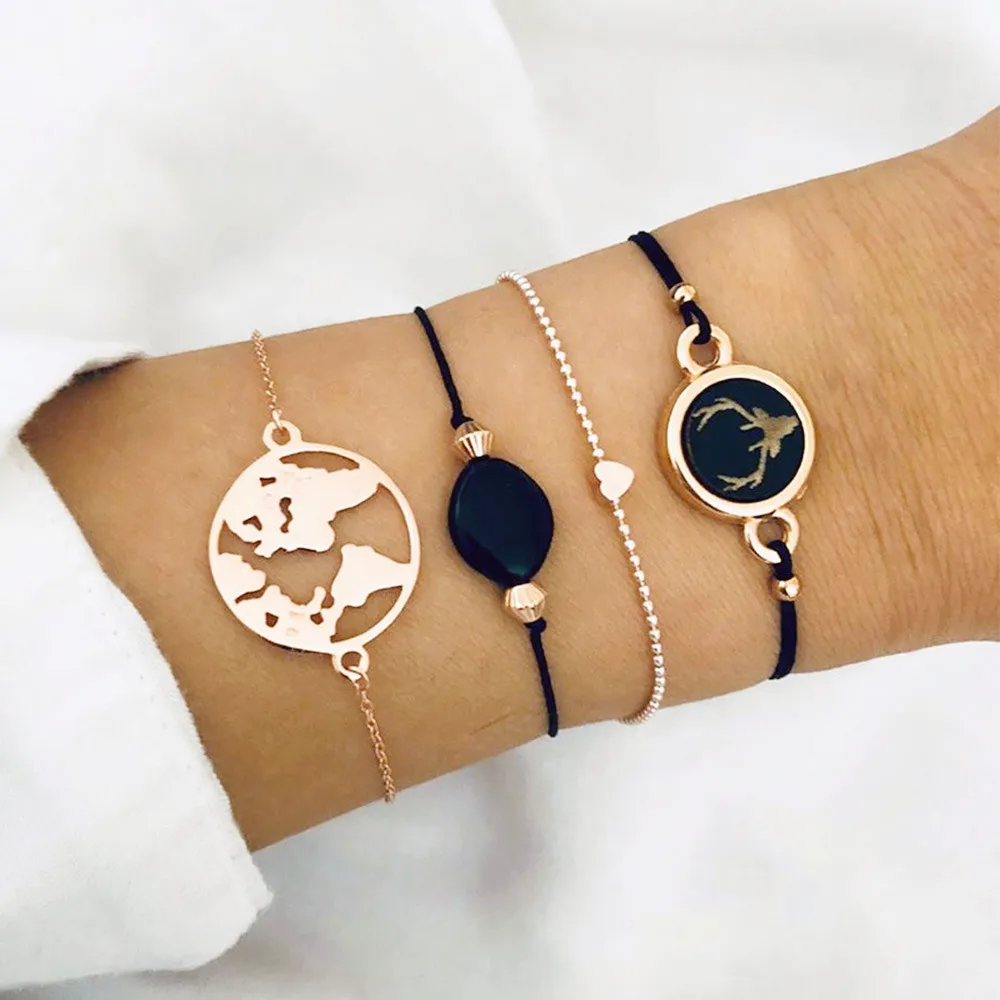 4 шт./компл. богемные винтажные браслеты с головой оленя черная цепочка из бисера