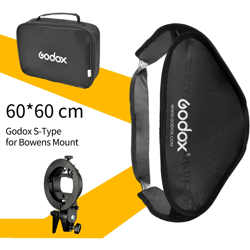 Godox складной софтбокс для вспышки 60 см * + s образный кронштейн крепления Bowens Speedlite