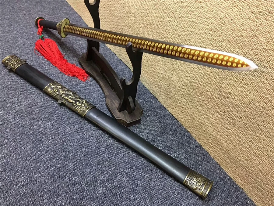 Благоприятный китайский меч династии Хань Цзянь Ebonywood Scabbard позолоченный острый