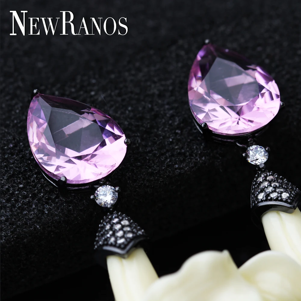 Женские серьги капельки Newranos модные с кристаллами розового цвета