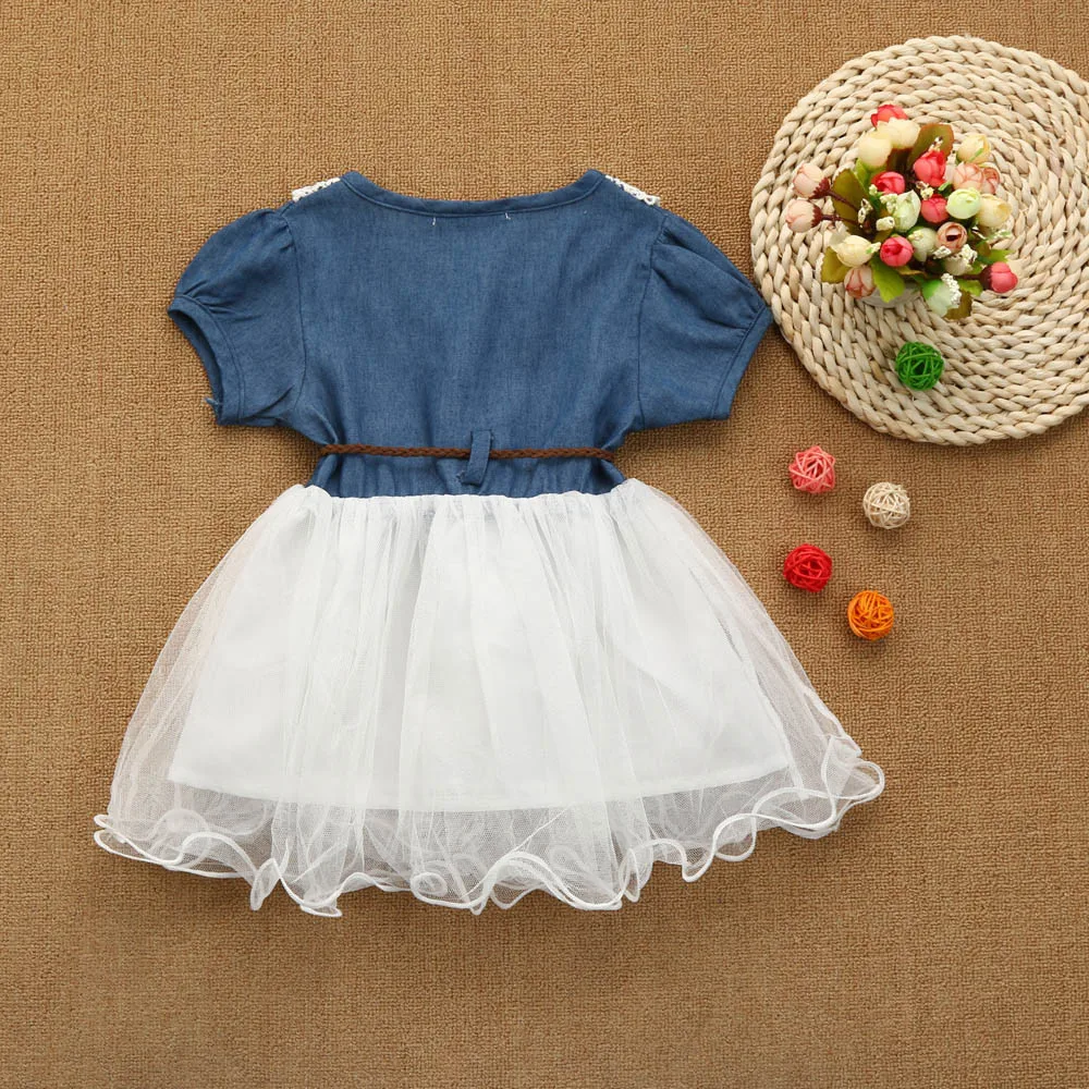 LONSANT Toddler Baby Girls Dress Kids Lace Denim sweet Tuller Ball gown lacing Tutu infant kids Princess | Детская одежда и обувь