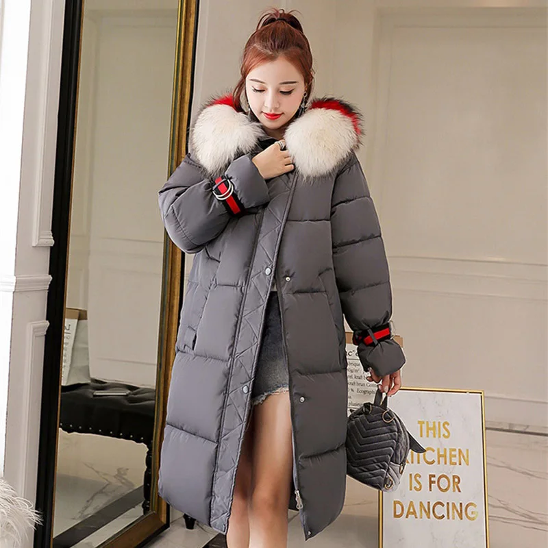 Для женщин Длинные зимнее пуховое пальто Модные женские большой меховой