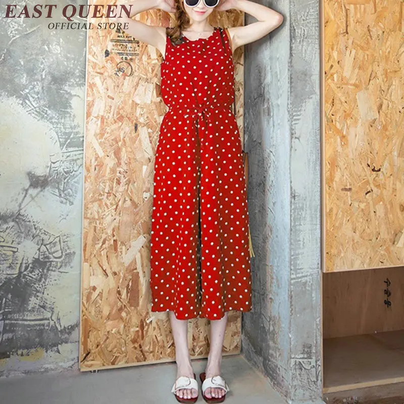 Женский комбинезон в горошек элегантный с завышенной талией и широкими