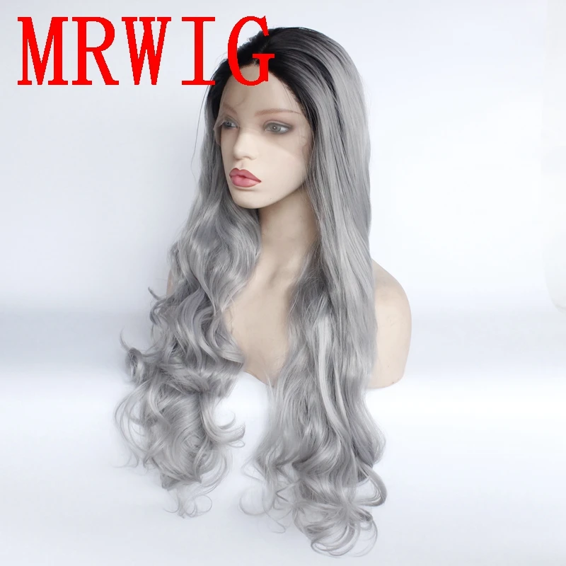 MRWIG Длинные Волнистые Черный ombre серый синтетический синтетические волосы на