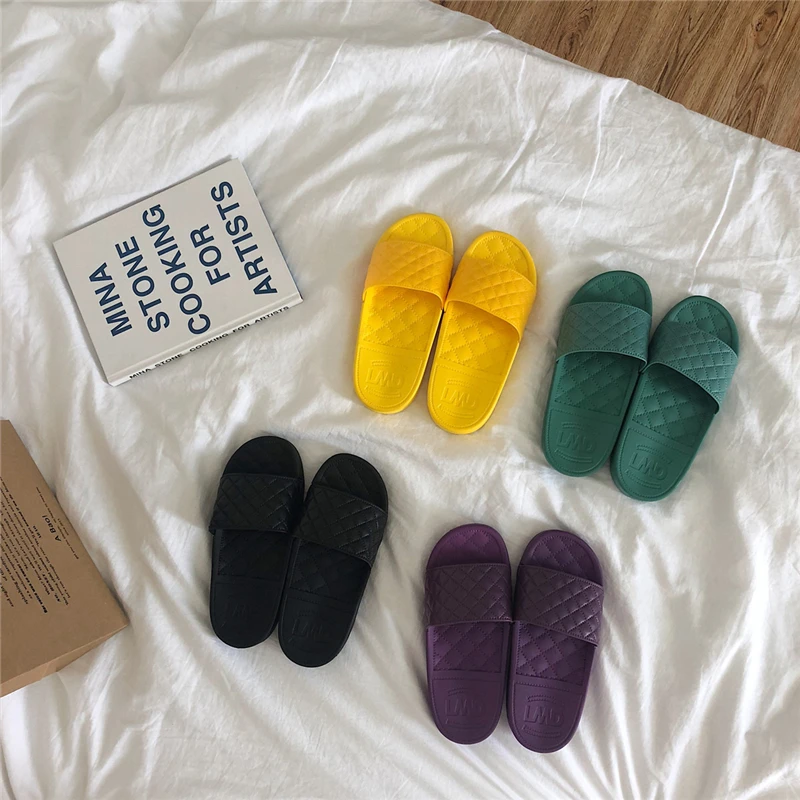 Женские тапочки Цвет зеленый фиолетовый желтый домашние Вьетнамки нескользящие