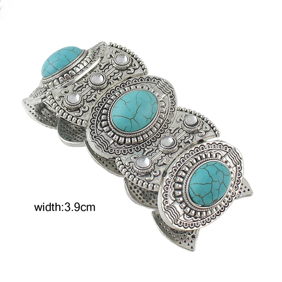 Boho Стиль Большой себе Браслеты серебряные украшения Цвет синий камень широкий