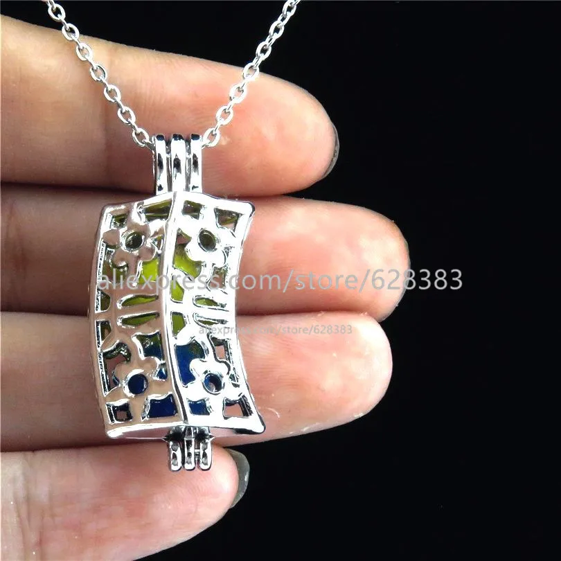 GLOWCAT K248 Creative Flower Cuboid Stone Beads Cage Locket Necklace Aromatherapy Essential Oil Pendant | Украшения и аксессуары