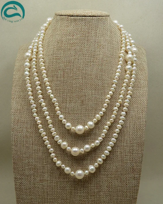 150CM Long Pearl Jewellery White Color Natural Freshwater Necklace 5-11mm Mixes Size Perfect Party Women Gift | Украшения и