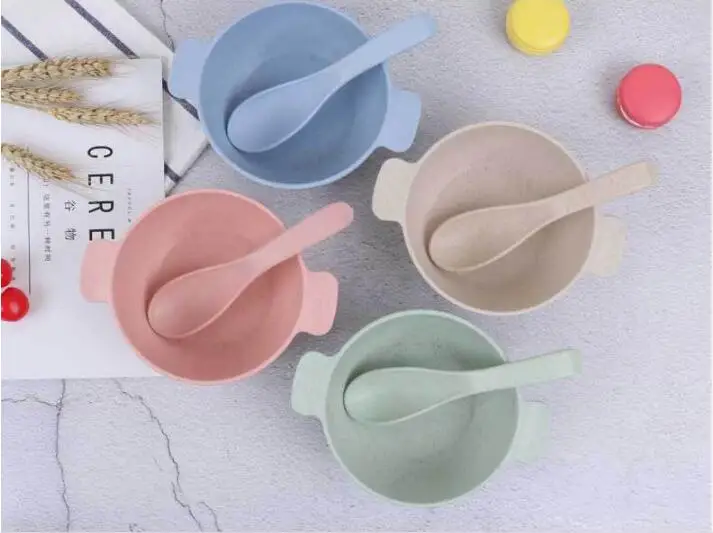 1 комплект Детская миска из пшеничной соломы тарелка с фруктами посуда ложкой