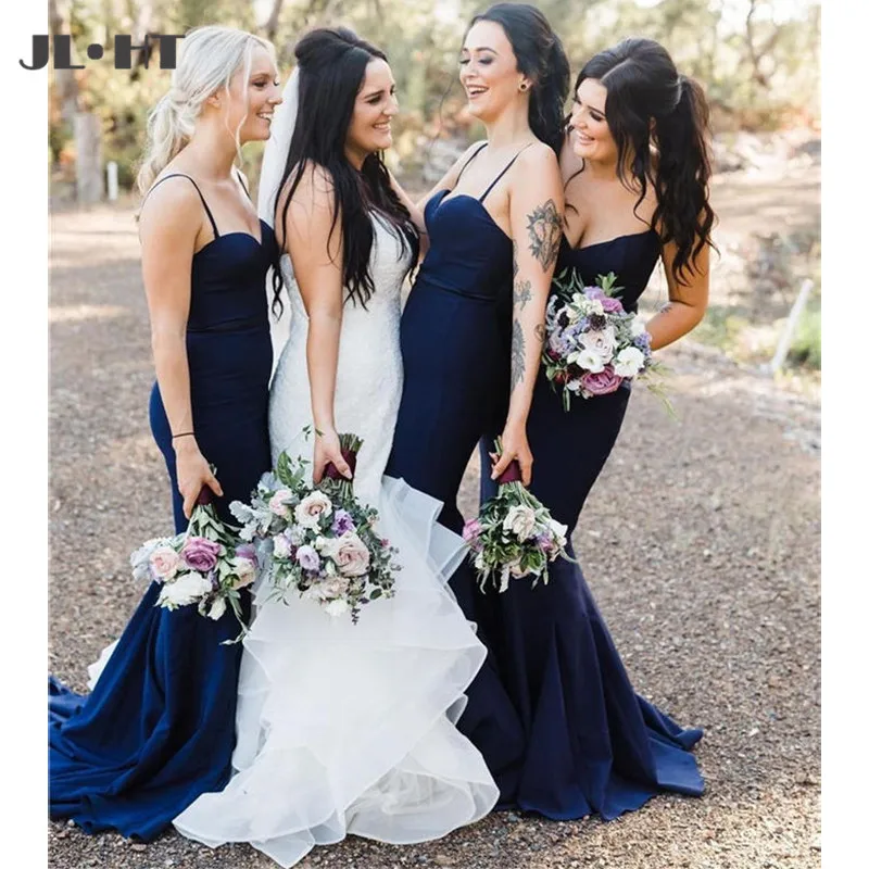 Simple Navy Blue Bridesmaids Dresses Long Mermaid Sweetheart Spaghetti Strap Cheap Dress Custom Made Plus Size | Свадьбы и торжества