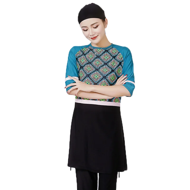 

Newest One-piece Short Sleeve Women Muslim Swimwear Female Print Swim Suit Girl Sexy High Quality Bathing Wear moslim badpak
