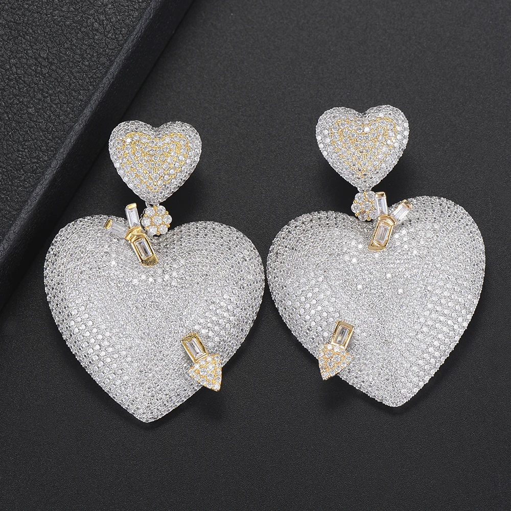 44*60 MM Fashion Dangle Earrings For Women Heart Shape Full Cubic Zirconia Inlaid Bridal Jewelry Drop | Украшения и аксессуары