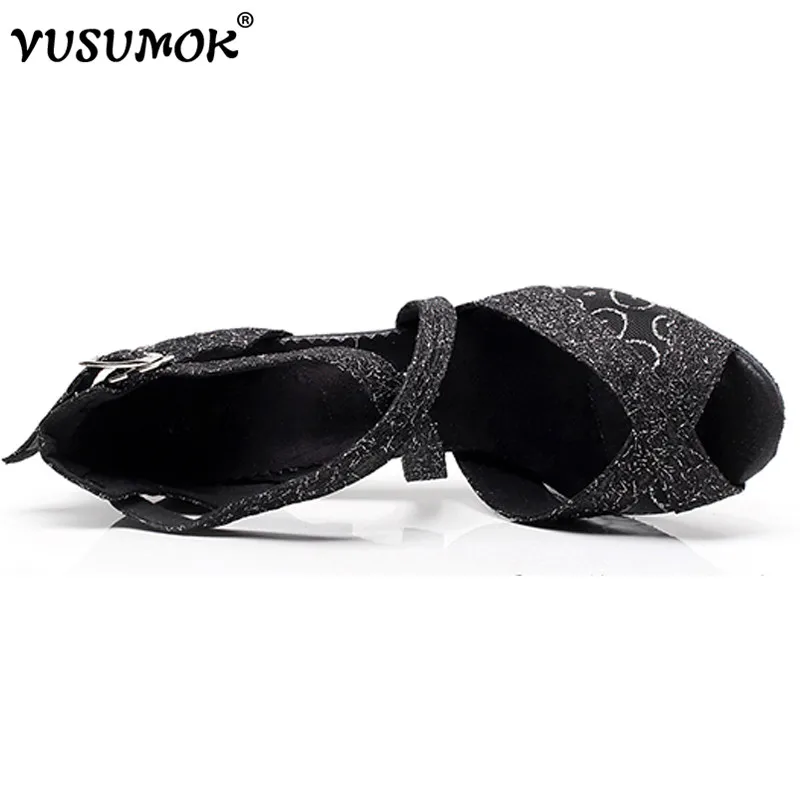 VUSUMOK Modern velvet net Women Latin Dance Shoes Girls Tango Salsa Open Toe Square Lace Heels Plugs size 33-43 | Спорт и