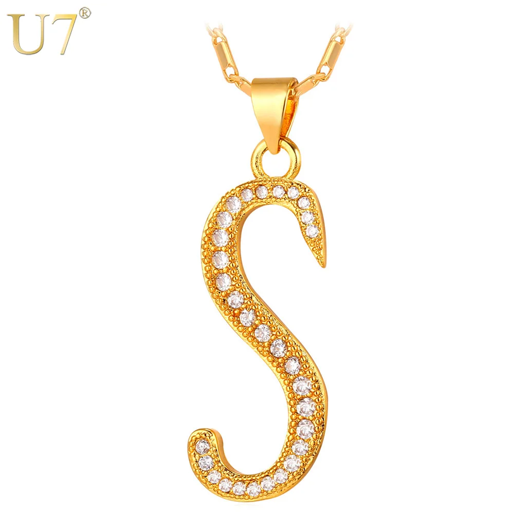 

U7 Gold Color Necklace Women Men Capital Initial S Letter Pendant & Necklace Fashion Alphabet Letter Necklace P712